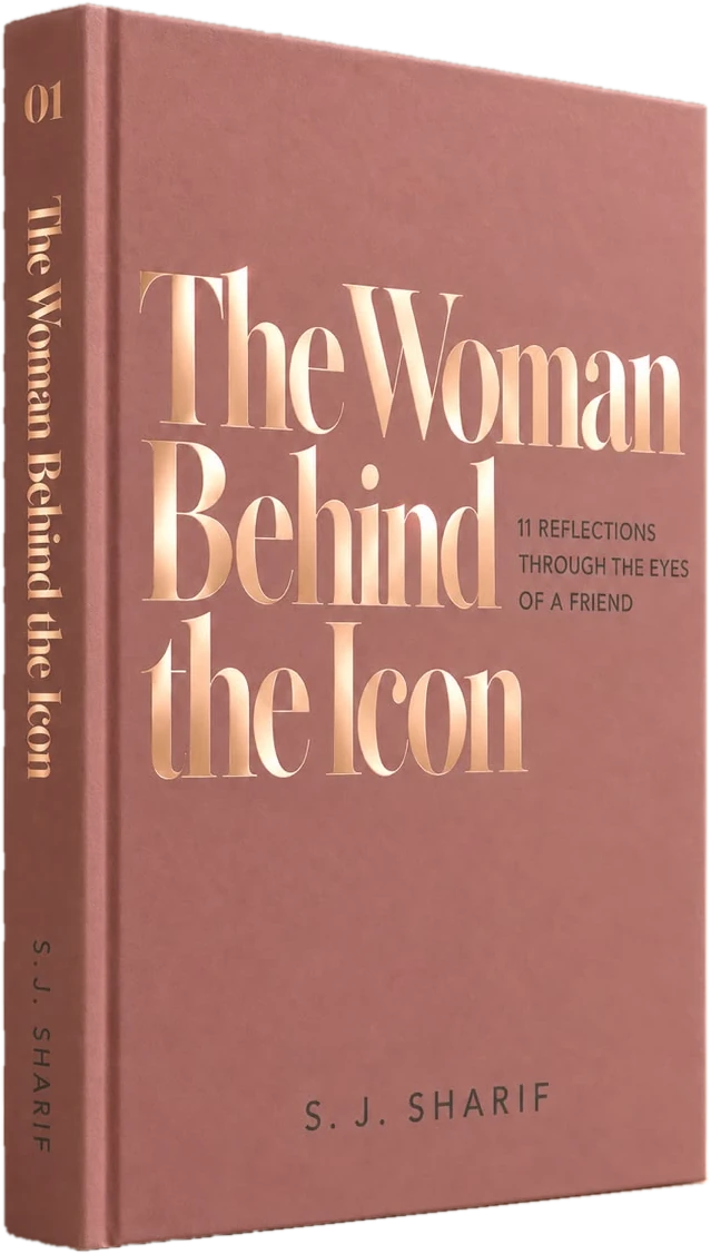 The Woman Behind the Icon by S.J. Sharif, hardcover in dusty rose with rose-gold foil